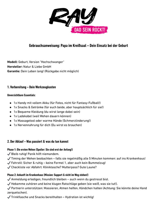 Gebrauchsanleitung "Kreißsaal"