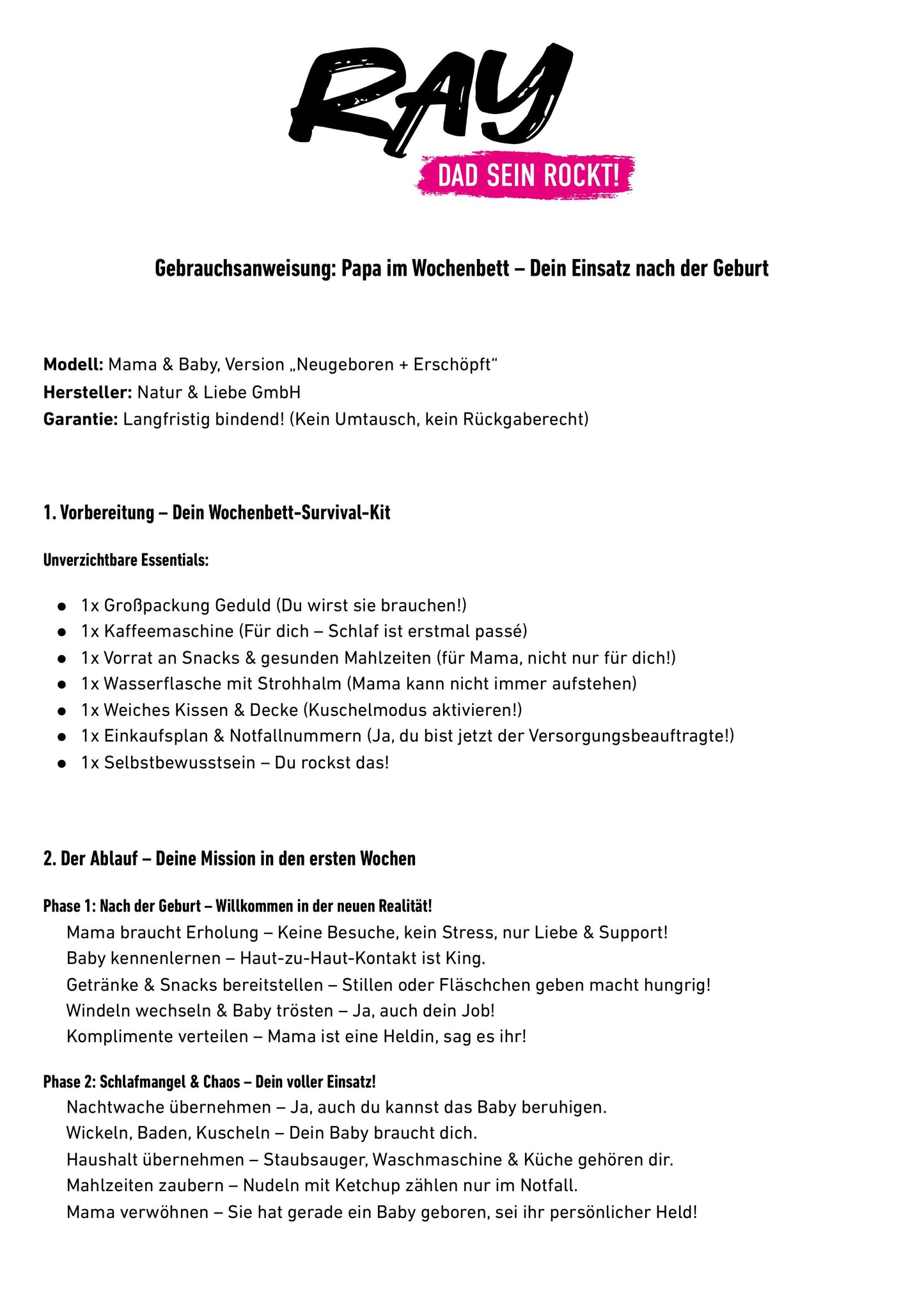 Gebrauchsanleitung "Wochenbett"